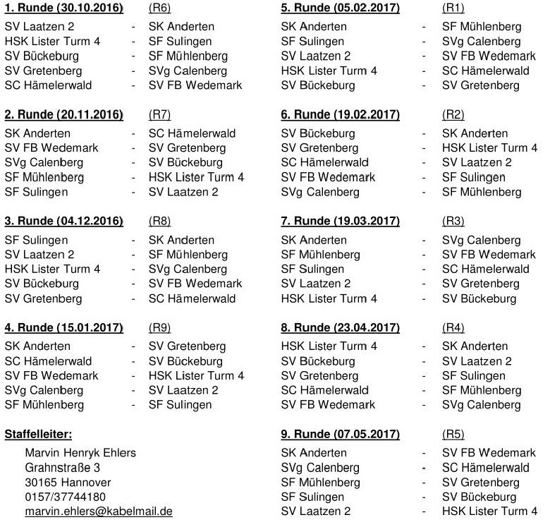 Spielplan der Saison 2016/17